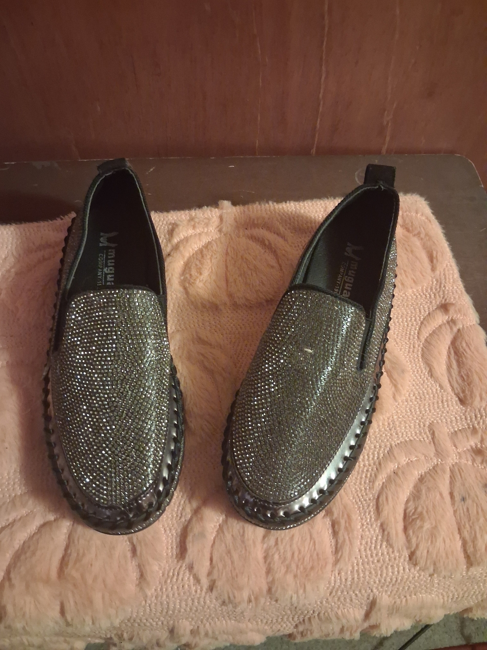 Women's Black Rhinestone Slip-On Loafers